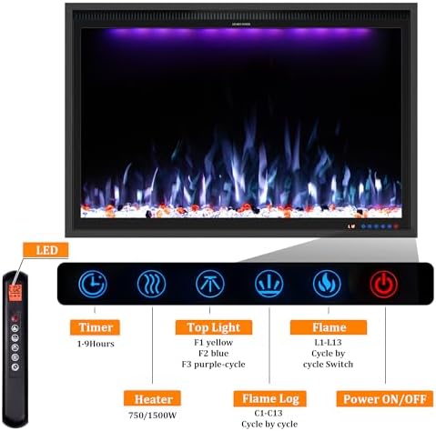 Benrocks 40 Smart Electric Fireplace Insert - Black