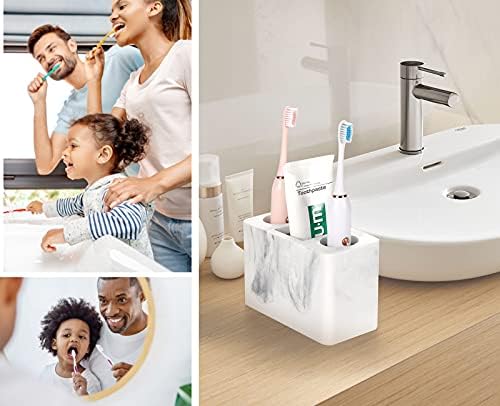 Luxspire Toothbrush Holder with Drain 3 Slots Gravel White