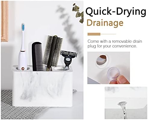 Luxspire Toothbrush Holder with Drain 3 Slots Gravel White