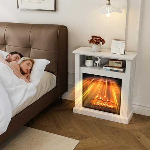 Bonnlo 30H Electric Fireplace with White Wood Mantel and Remote Control