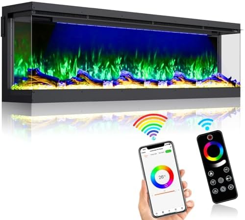 HIRESC 3-Sided Electric Fireplace with 251 RGB LED Flame
