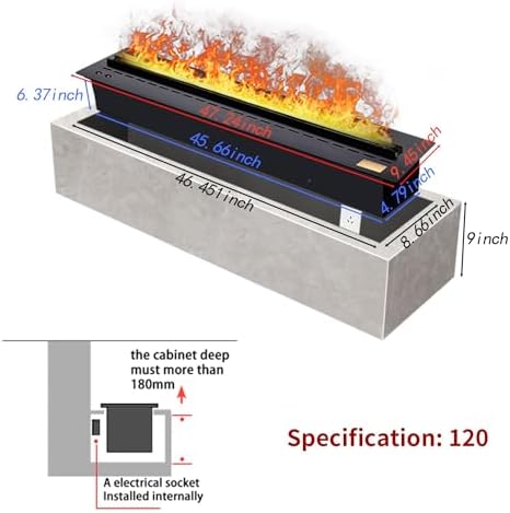 4724 Inch 3D Atomizing Electric Fireplace with Timer