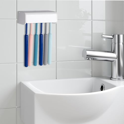 LUEXBOX 6 Slots Wall Mount Toothbrush Holder with Cover
