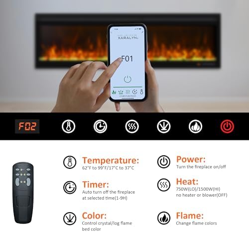 Oxhark Flame 60 Inch Smart Electric Fireplace with Remote Control and 1500W Heater