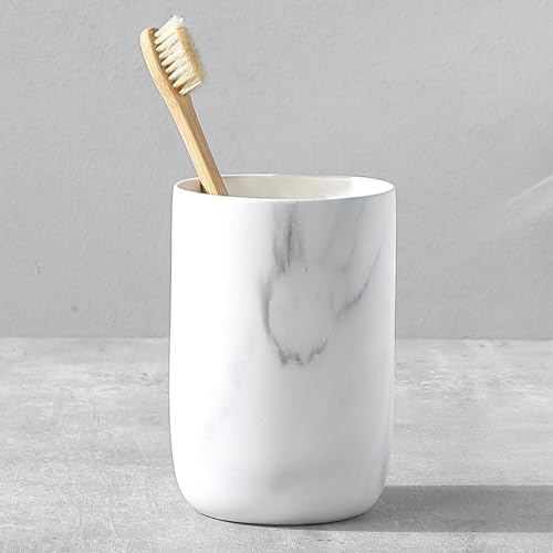 White Marble Ceramic Toothbrush Holder with Pattern