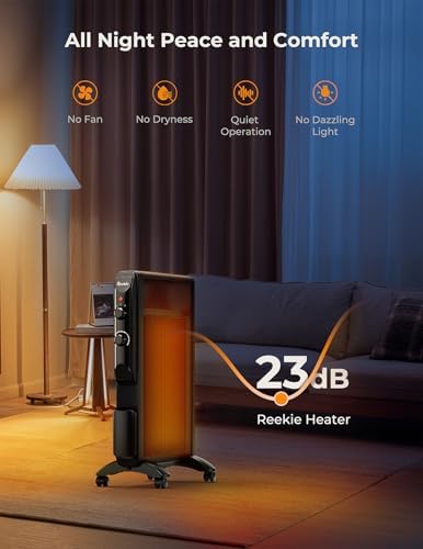 REEKIE 1500W Electric Space Heater with Thermostat and 2 Heat Settings