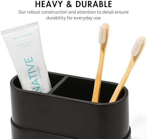 Matte Black Toothbrush Holder with 2 Compartments