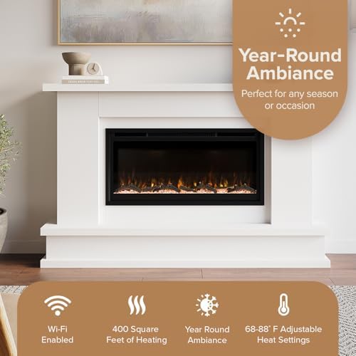 Modern Ember Patton White Mantel Package with Electric Fireplace 1