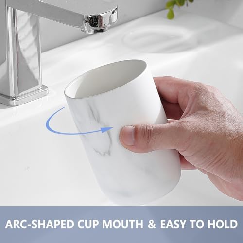 White Marble Ceramic Toothbrush Holder with Pattern