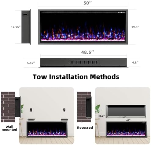 Kucreiheat 50 Inch Electric Fireplace with Remote Control