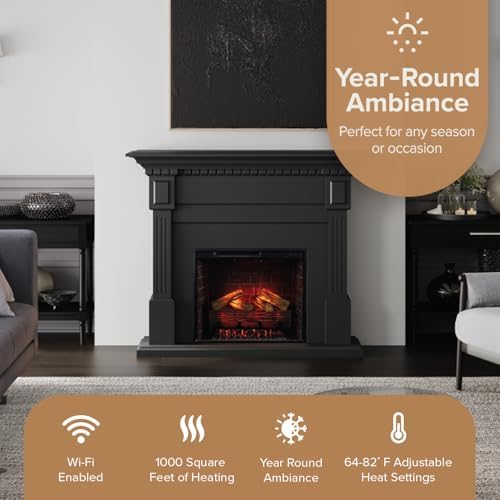 Modern Ember Augustine Black Mantel Electric Fireplace