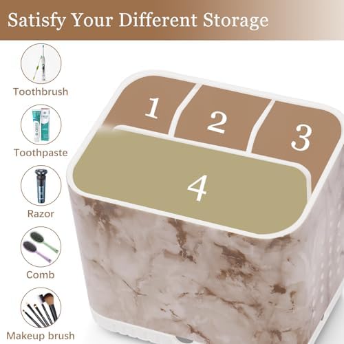 PARKMANI 4 Slots Toothbrush Holder with Drainage and Marble Design