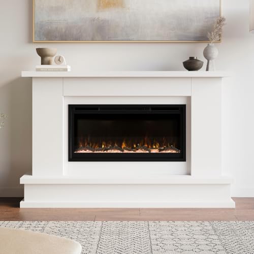 Modern Ember Patton White Mantel Package with Electric Fireplace 1