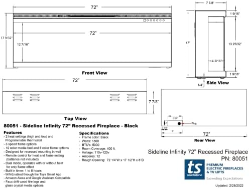 Touchstone Infinity 3-Sided Electric Fireplace - Black 72 WiFi Enabled