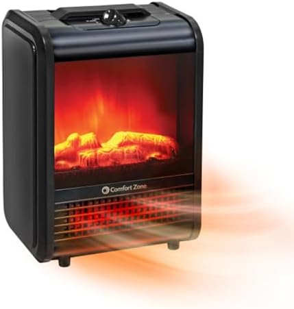 Comfort Zone Electric Mini Fireplace Heater with 3D Flame and Safety Features