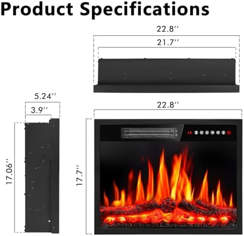 PRETZI 23 Inch Electric Fireplace with Remote Touch Screen 1