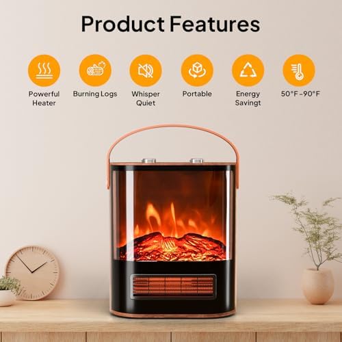 ROVSUN 1500W Electric Fireplace with Realistic Flame 16H Portable Heater