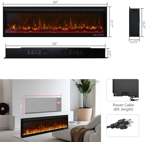 Oxhark Flame 60 Inch Smart Electric Fireplace with Remote Control and 1500W Heater
