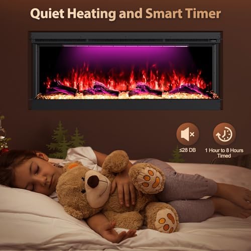 HIRESC 3-Sided Electric Fireplace with 251 RGB LED Flame