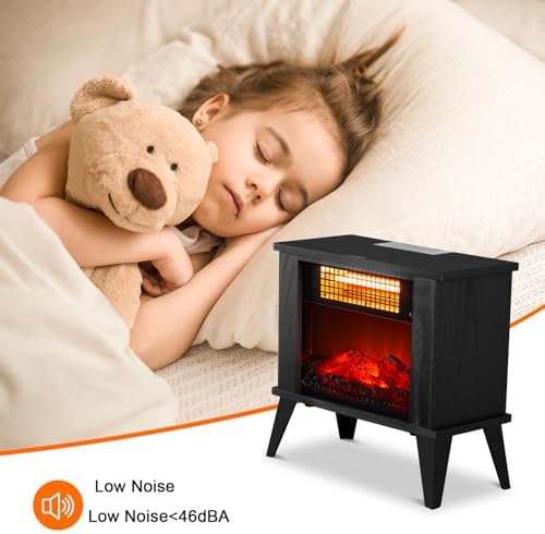 ROVSUN Electric Fireplace Stove 15W Realistic Flame Adjustable Heating