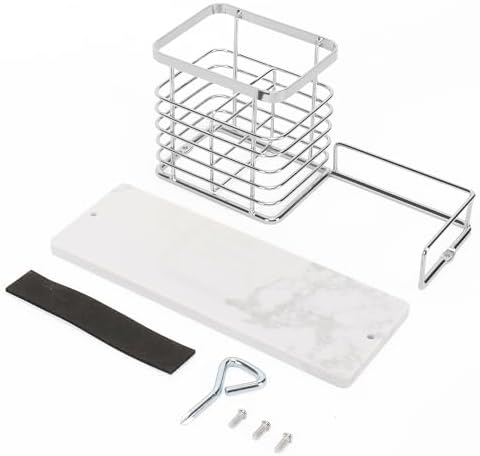 HarJue Toothbrush Holder with Marble Base and Chrome Frame