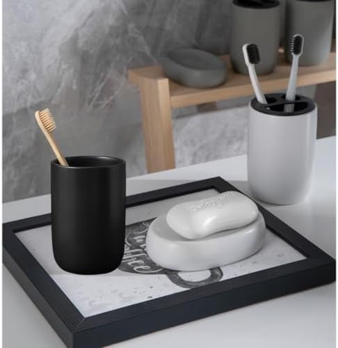Ceramic Toothbrush Holder Set - 2pcs Black Bathroom Organizer