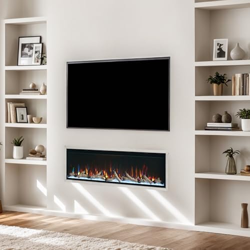 60 Inch Electric Fireplace with Silver Aluminum Frame