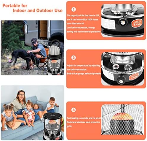 TESZON Kerosene Heater for Indoor Outdoor Adjustable Height 45L Black