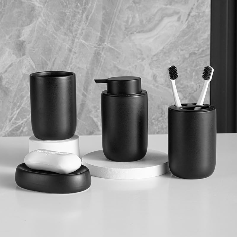 Ceramic Toothbrush Holder Set - 2pcs Black Bathroom Organizer