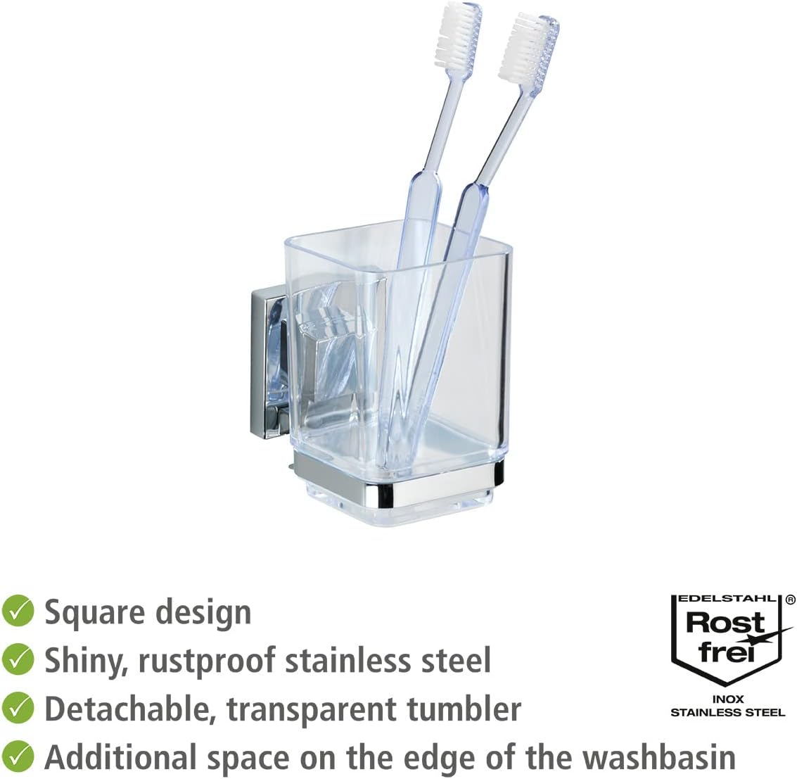 Wenko Quadro Toothbrush Holder with Vacuum-Loc SilverTransparent