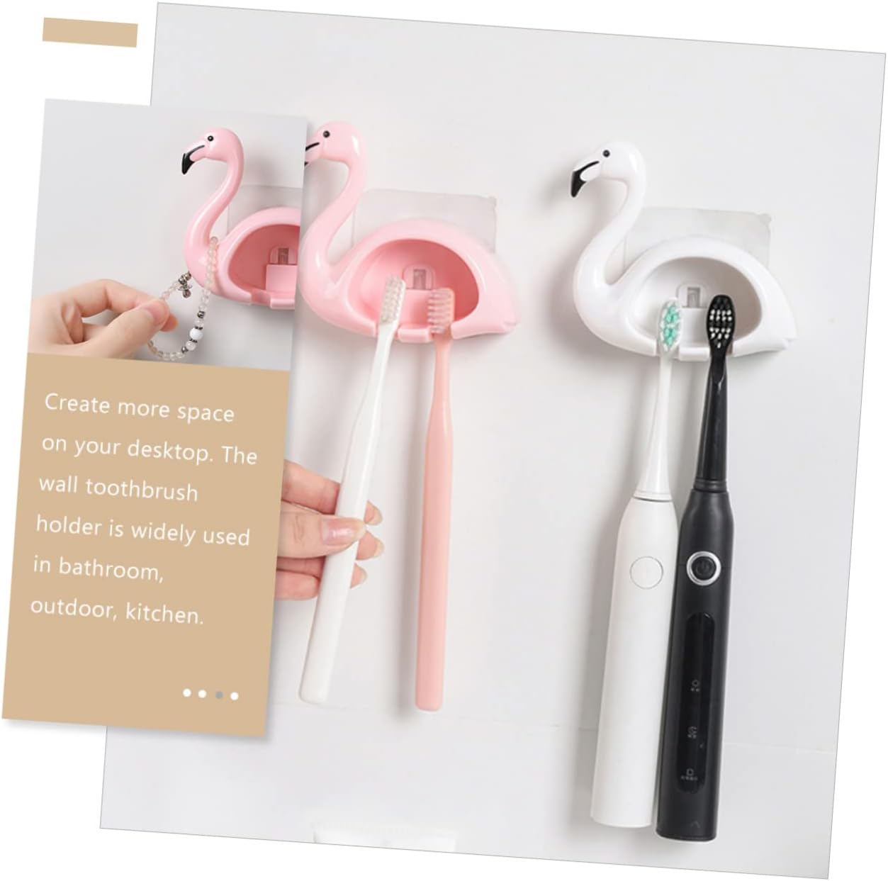 Garneck 2pcs Flamingo Wall Mounted Toothbrush Holder