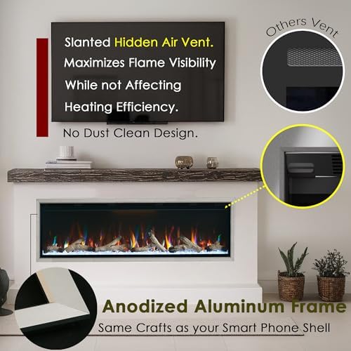 60 Inch Electric Fireplace with Silver Aluminum Frame