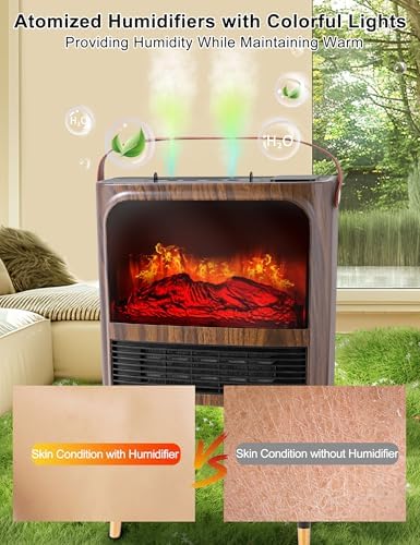 Electric Fireplace Heater with 3D Flame Thermostat and Remote Control