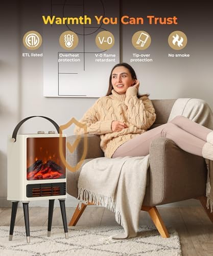 Abolee Fireplace Heater with Realistic LED Flame