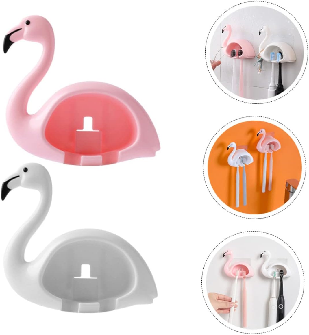 Garneck 2pcs Flamingo Wall Mounted Toothbrush Holder