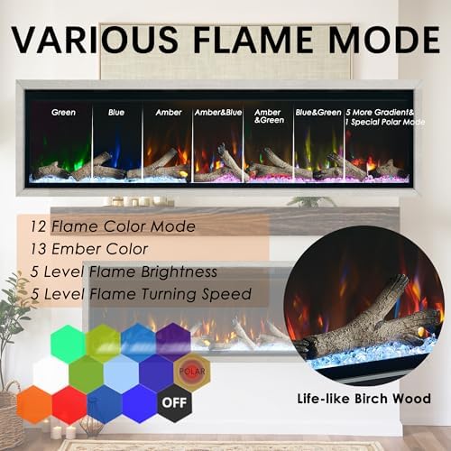 60 Inch Electric Fireplace with Silver Aluminum Frame