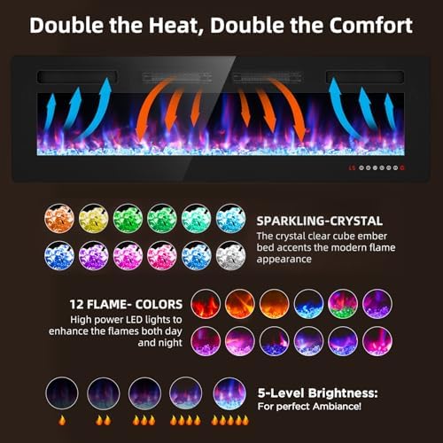 BREEZEHEAT 50 Inch Ultra Thin Electric Fireplace with Remote Control and Touch Screen