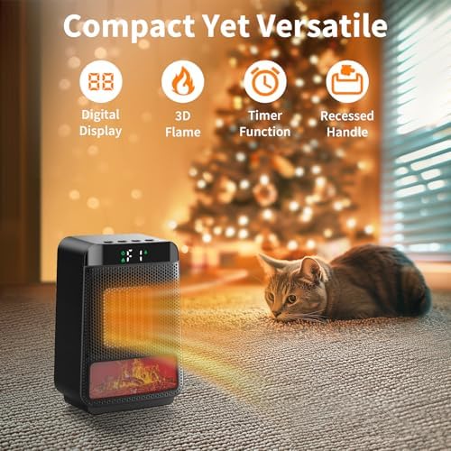 Cuteqi Mini Electric Fireplace Heater with 3D LED Flame and 1500W Power