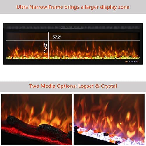 Oxhark Flame 60 Inch Smart Electric Fireplace with Remote Control and 1500W Heater