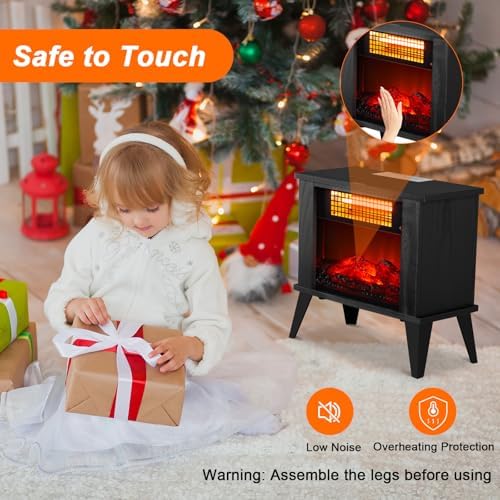 ROVSUN Electric Fireplace Stove 15W Realistic Flame Adjustable Heating