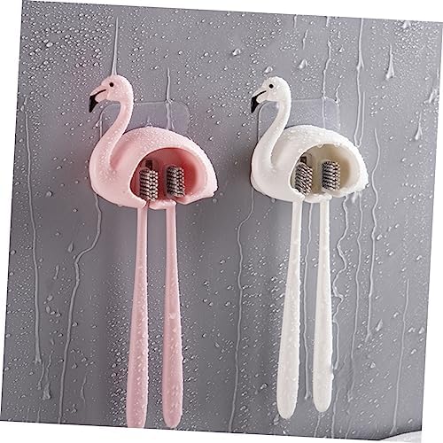 Chic Flamingo Toothbrush Holder 2pcs Wall Mount Adhesive Storage Rack 1