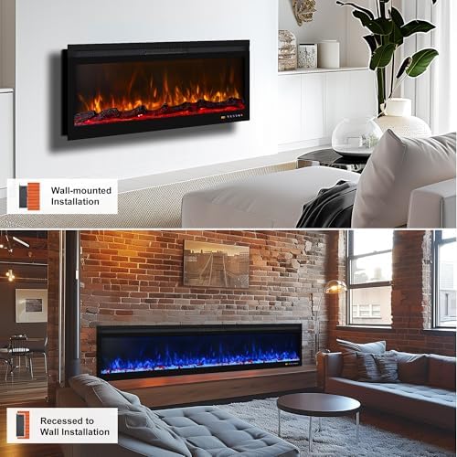 Oxhark Flame 60 Inch Smart Electric Fireplace with Remote Control and 1500W Heater