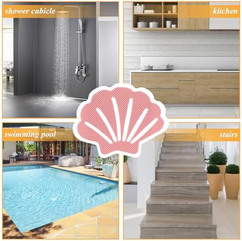 Coufce Bathtub Stickers Non-Slip Safety Treads Pink 12Pcs