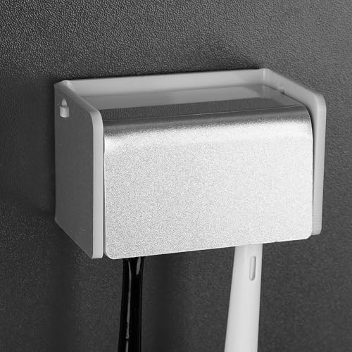 LUEXBOX Wall Mounted Toothbrush Holder with Cover 2 Slots Silver