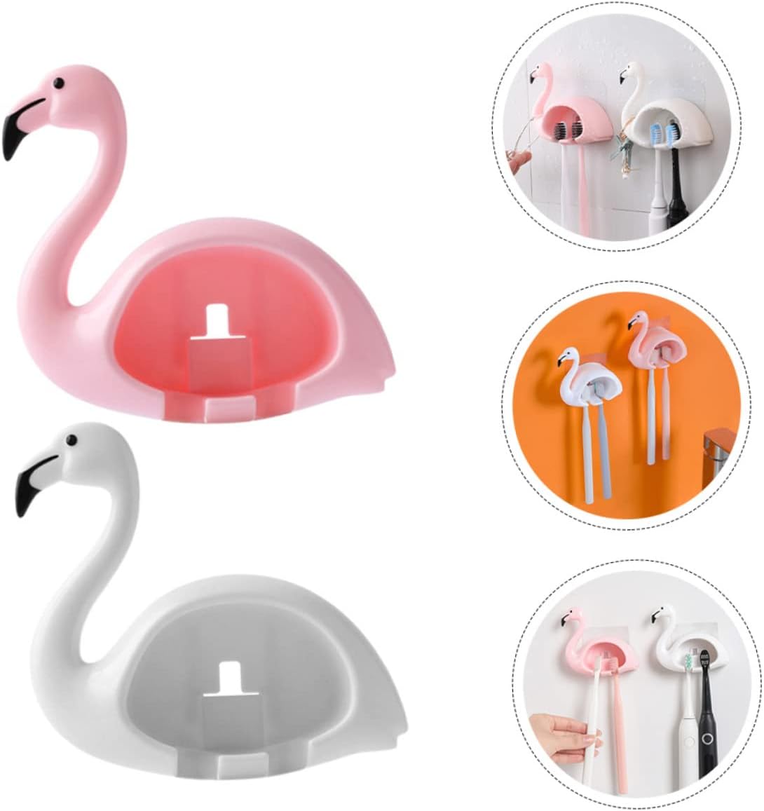 2pcs Flamingo Toothbrush Holder Wall Mounted Organizer for Electric Toothbrushes