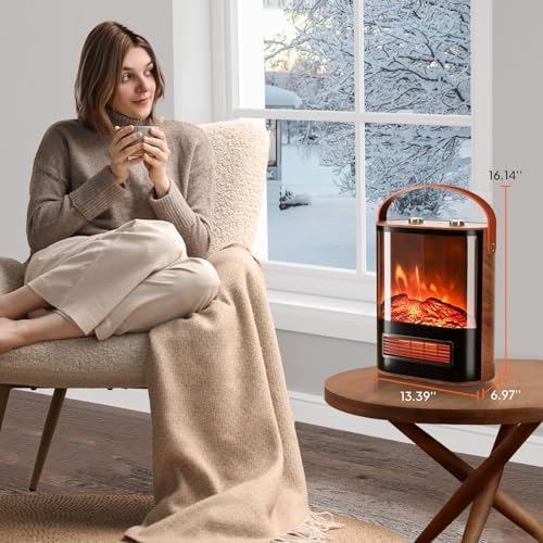 ROVSUN 1500W Electric Fireplace with Realistic Flame 16H Portable Heater