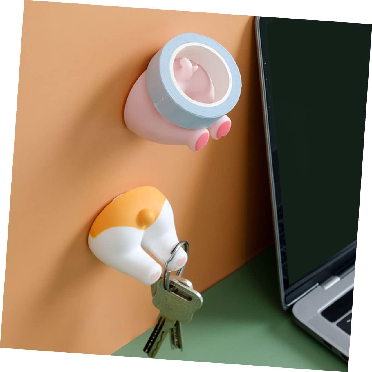2pcs Cartoon Pig Tail Wall Hooks Toothbrush Holders for Bathroom Organization