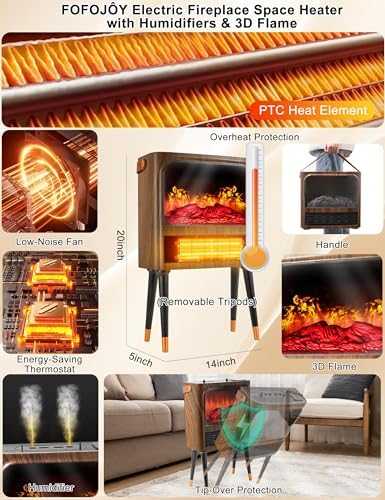 Electric Fireplace Heater with 3D Flame Thermostat and Remote Control