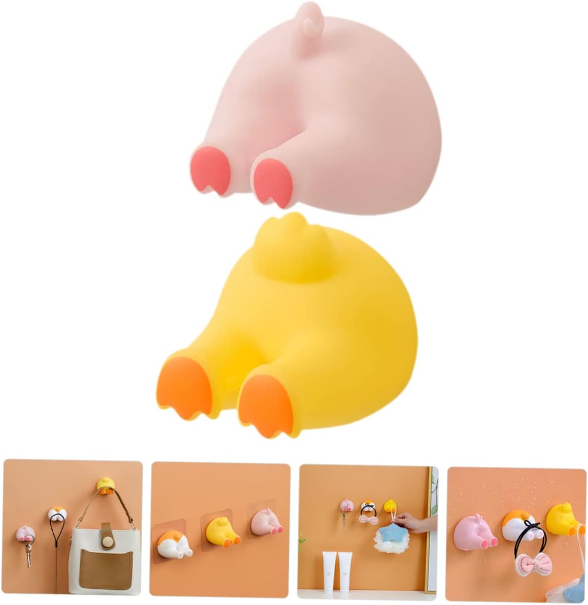 2pcs Cartoon Pig Tail Wall Hooks Toothbrush Holders for Bathroom Organization