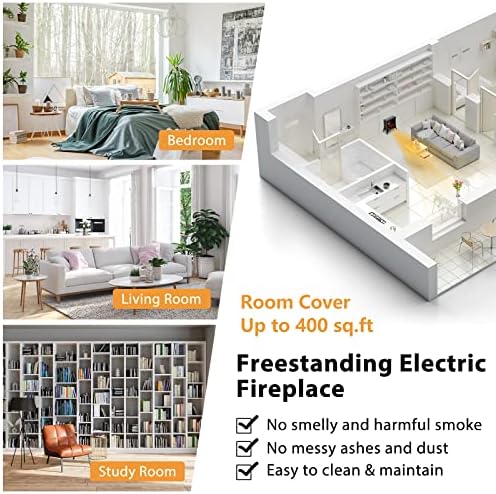 GOFLAME 1400W Electric Fireplace Heater with Realistic Flame and Adjustable Temperature